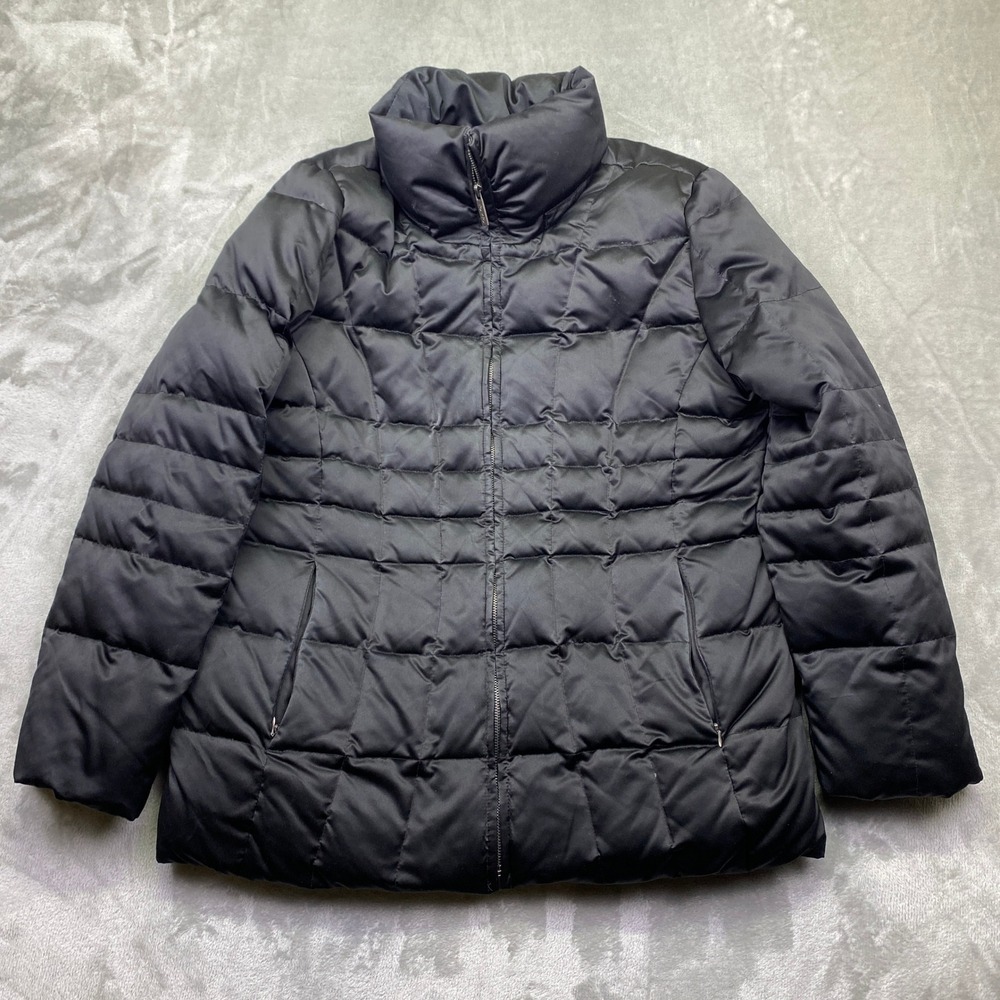 Calvin Klein Black Down Feather Puffer Jacket Quilted Hooded Winter Coat L